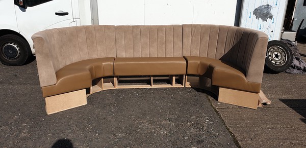 Corner Booth Set in Tan Suede and Leather for sale