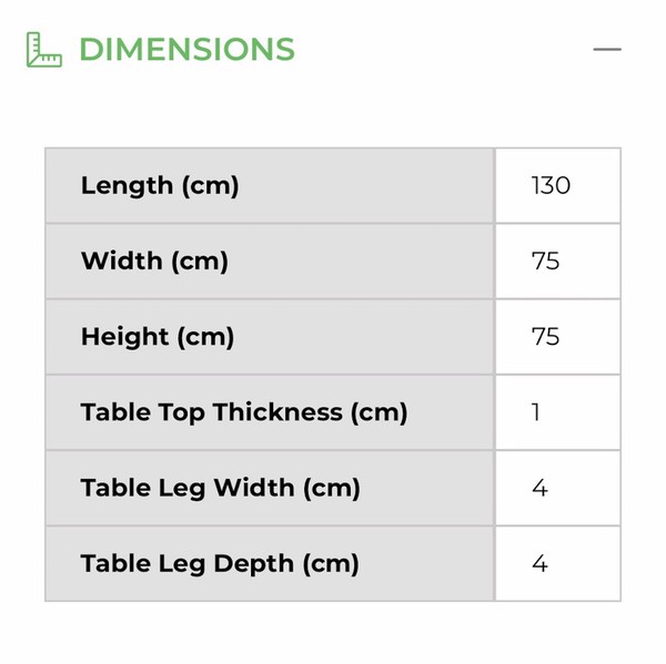 Glass and Chrome Leg Tables Dimensions