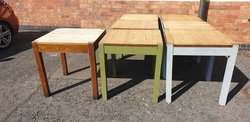 Cafe tables with light oak tops