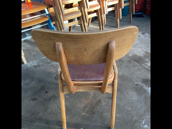 Buy Used stackable wooden chairs with leather seat pads