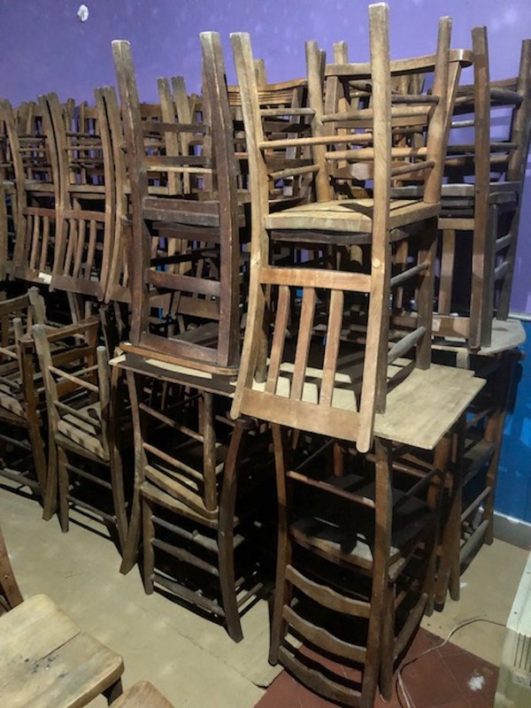 Stacking vintage wood church/chapel chairs