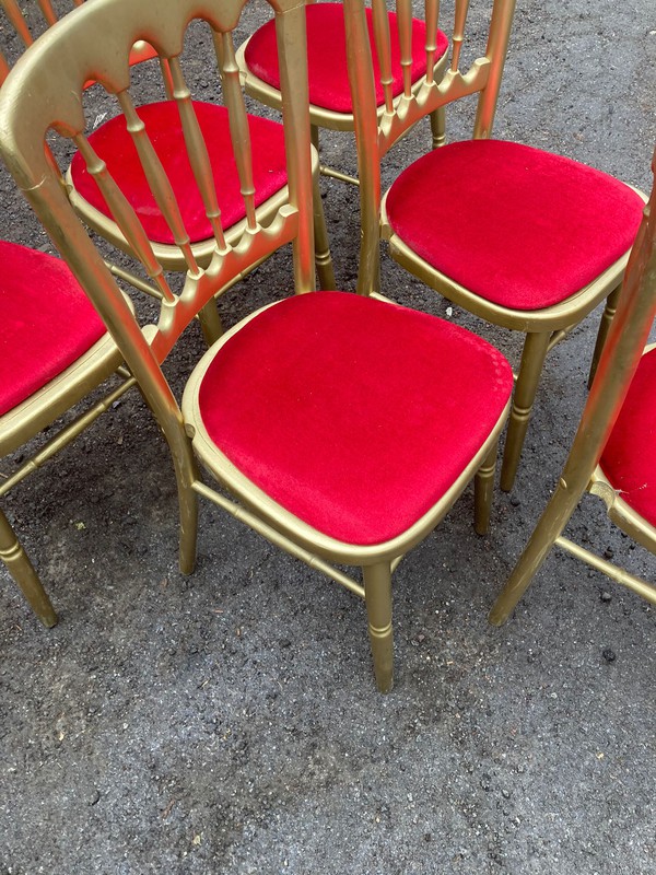 Gold cheltenham chairs with red seat pads