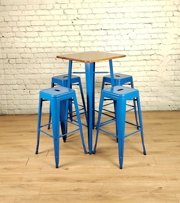 Royal Blue Tolix High Stools and Table