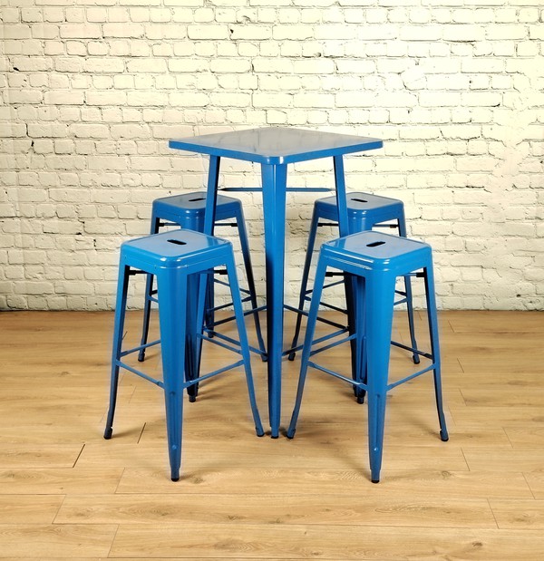 Royal Blue Tolix Poseur Height Table and Stools