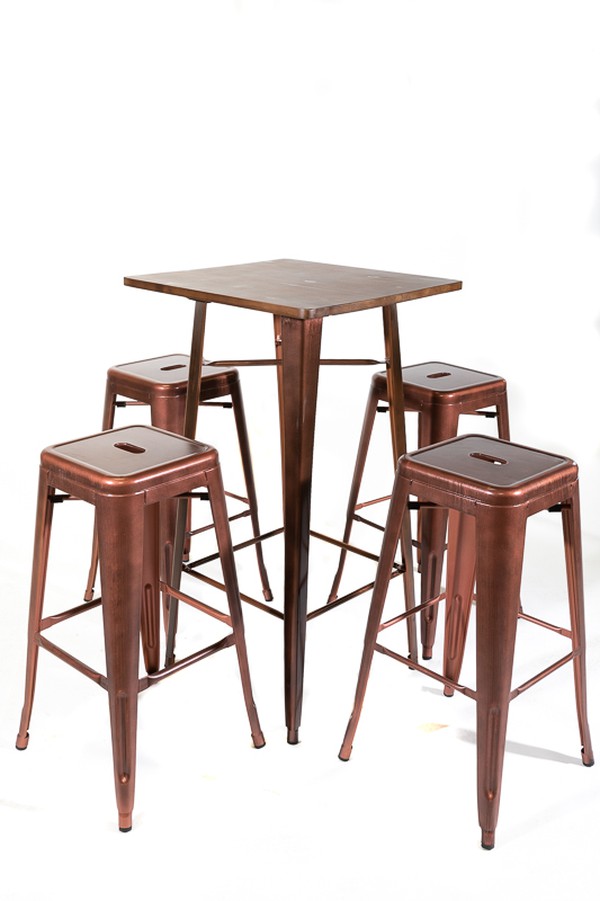 Copper Tolix high bar table and chairs