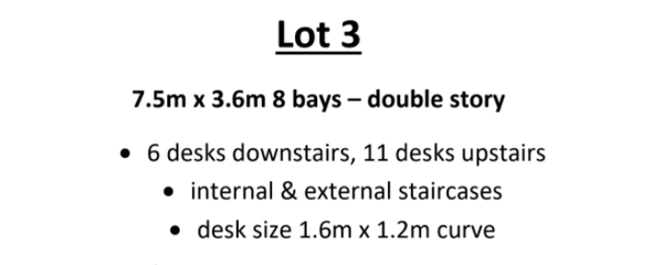 Lot 3 7.5m x 3.6m 8 bays – double storey