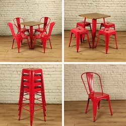 Red Tolix tables and chairs