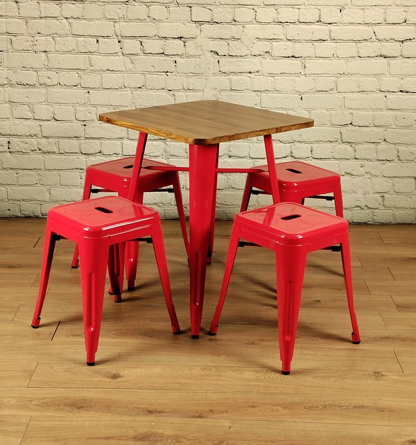Table with low stools in red