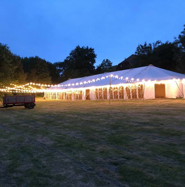 Night time wedding marquee