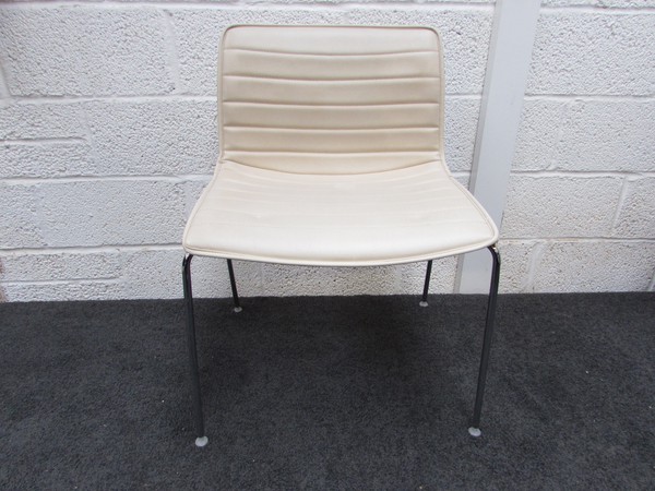 Stacking white leather cafe / restaurant chairs
