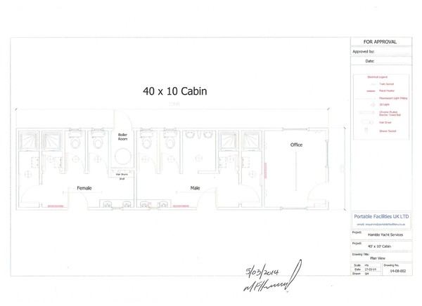 Cabin plan including office / toilets / showers