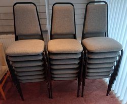 Stacking Steel Framed Chairs Upholstered in Grey Fabric