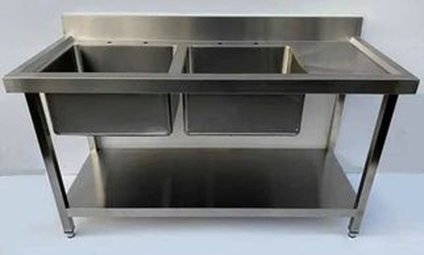 Double stainless steel sink right hand drainer 1.5m