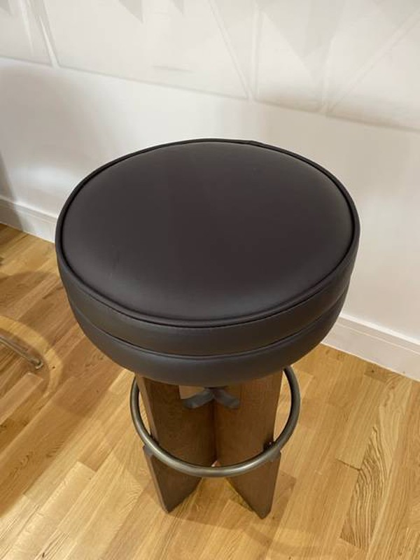 Wood and leather high bar stool