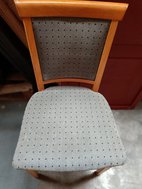 26 No. Dining chairs with Grey polka dot pattern upholstery for sale