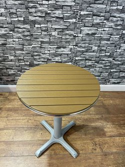 Stunning New 60CM Round Natural Resin And Aluminium Table With Refurbished Cast Iron Base For Sale
