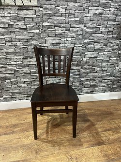 Perfect Ex Display Walnut Slat Back Dining Chairs For Sale