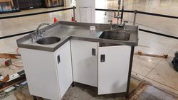 Stainless Steel Corner Double Sink Unit with Pre-Rinse Spray Arm