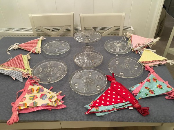 Bunting and glass cake stands
