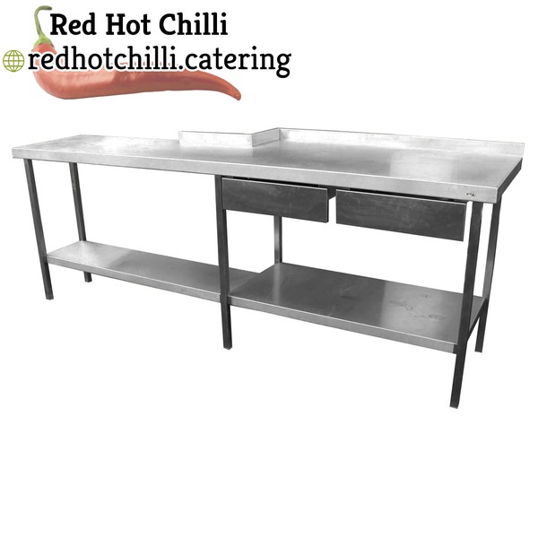 2.2m stainless steel table with drawers