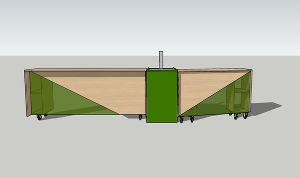 Serving counter in three parts