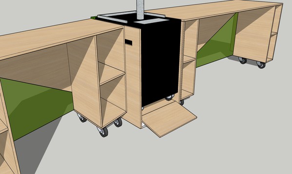 Serving counter on wheels