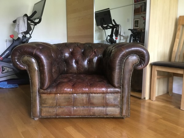 Dark Brown Leather Chesterfield Chair For Sale