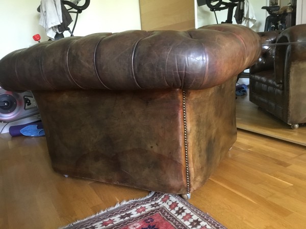 Used Dark Brown Leather Chesterfield Chair For Sale