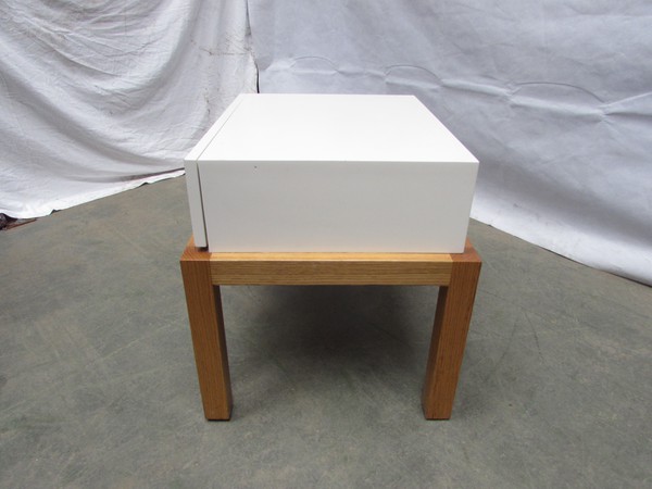 Secondhand Wood Legged White Bedside Table with Drawer For Sale