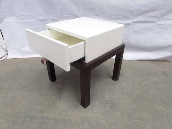 Wood Legged White Bedside Table with Drawer