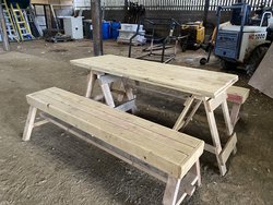 Secondhand Wooden Bench and Table Set For Sale