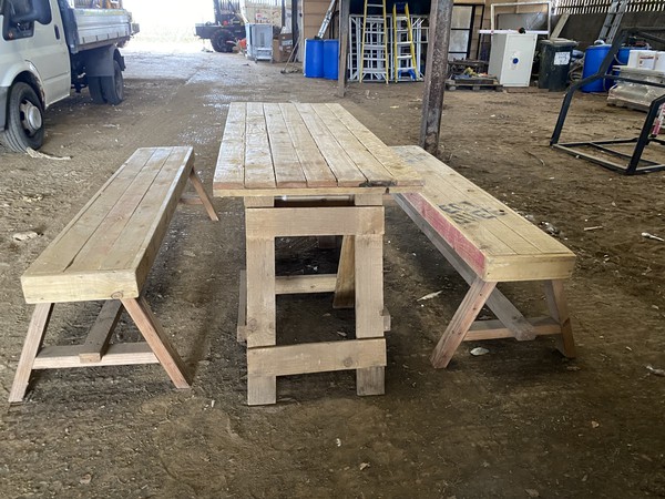 Secondhand Used Wooden Bench and Table Set For Sale