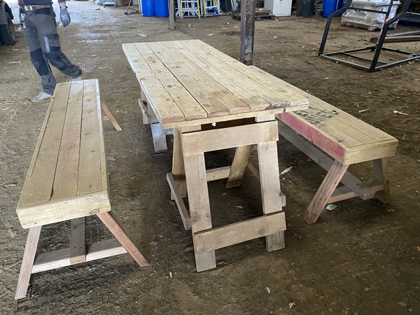 Wooden Bench and Table Set For Sale