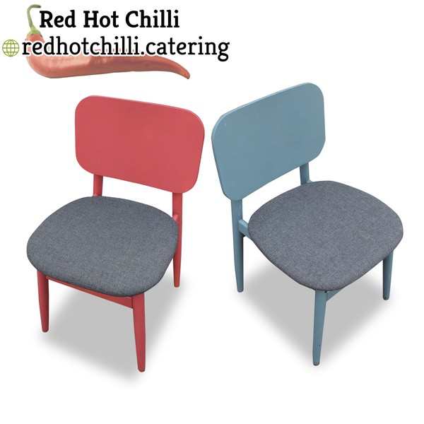 Blue and red dining chairs