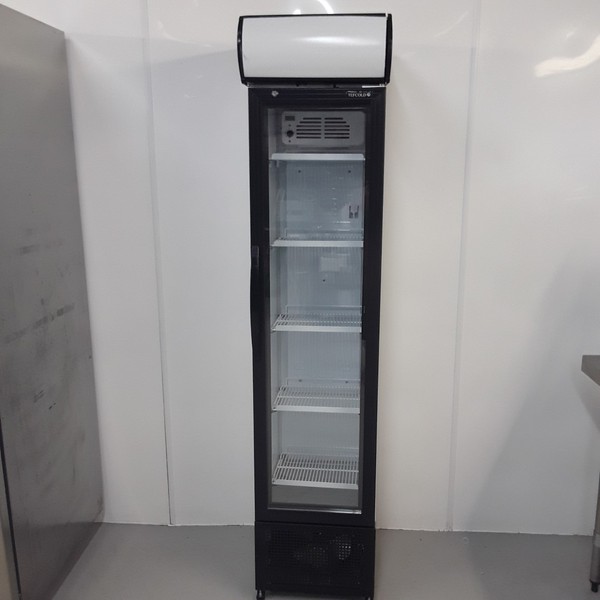 Tall slim glass door drinks fridge