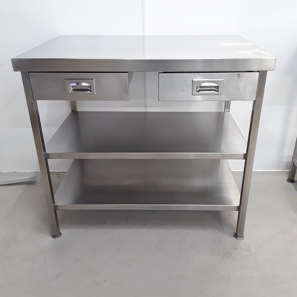 1m x 0.65m stainless steel kitchen table with draws