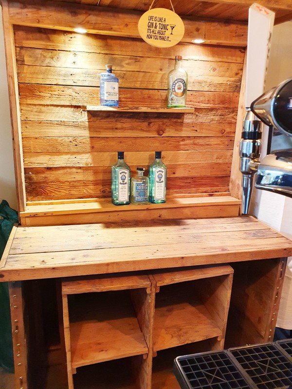 Rustic back bar with shelves