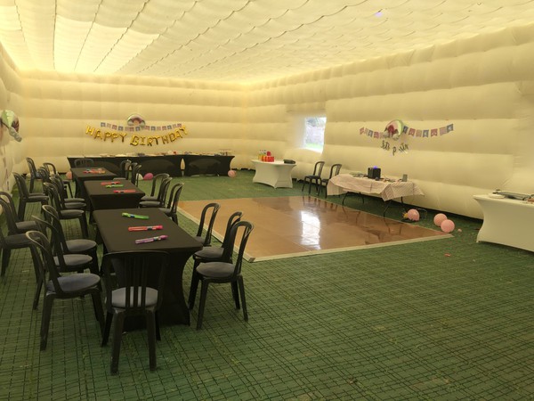 Inflatable Marquee 20m x 10m Full Set Up Rolatrac Flooring, Parquet Dance Floor, 18 Tables, 70 Chairs - Cheshire 6