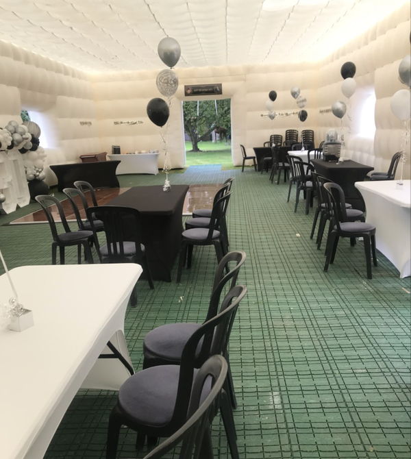 Inflatable Marquee 20m x 10m Full Set Up Rolatrac Flooring, Parquet Dance Floor, 18 Tables, 70 Chairs - Cheshire 8