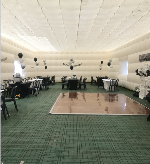 Inflatable Marquee 20m x 10m Full Set Up Rolatrac Flooring, Parquet Dance Floor, 18 Tables, 70 Chairs - Cheshire 9