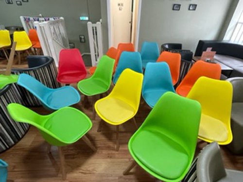 Tulip Chairs - green, yellow, red, orange, blue Tulip Chairs - green, yellow, red, orange, blue