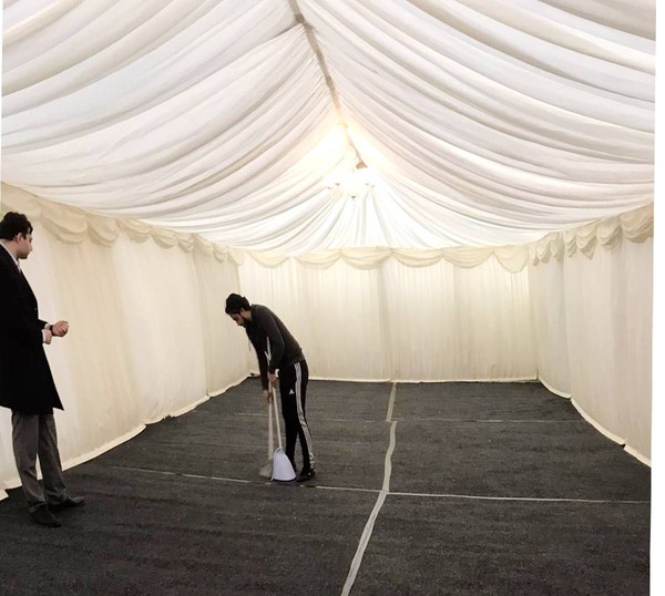 Tectonics Framed marquee 6m x 12m with Ivory lining