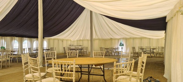 Marquee with pleated ivory lining