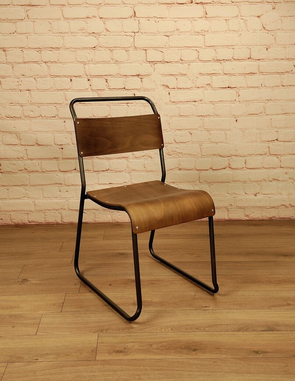 Retro stacking wooden canteen chairs