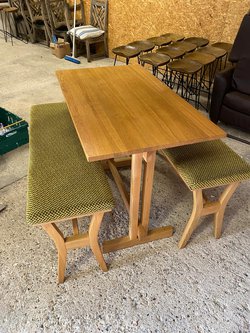 Secondhand Mid Height Oak Table Benches Set For Sale