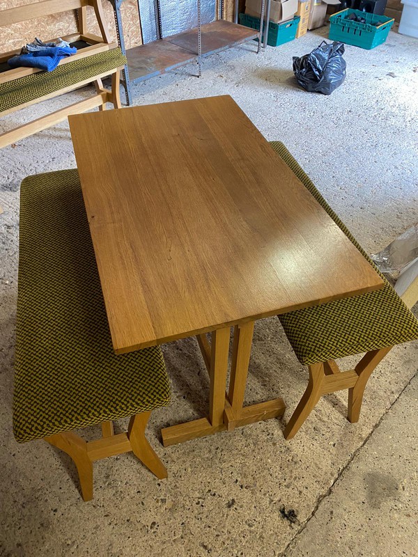 Mid Height Oak Table Benches Set