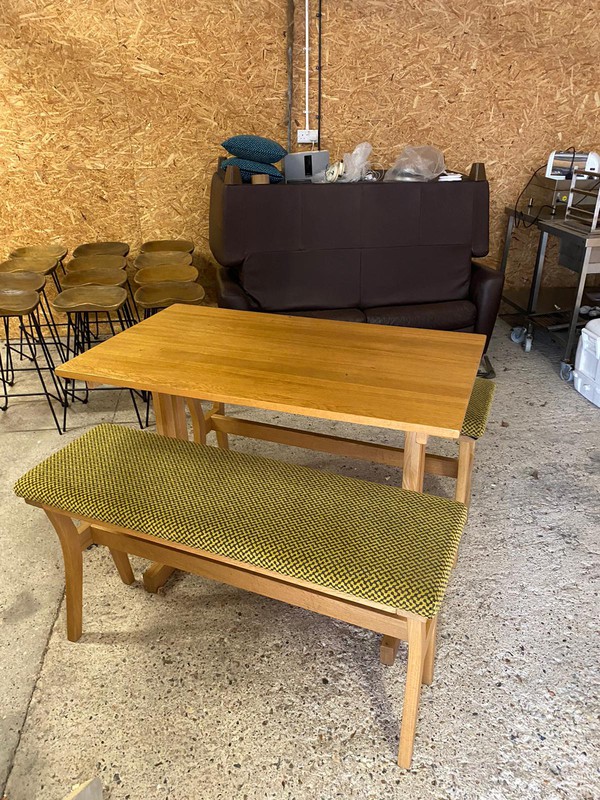 Secondhand Mid Height Oak Table Benches Set