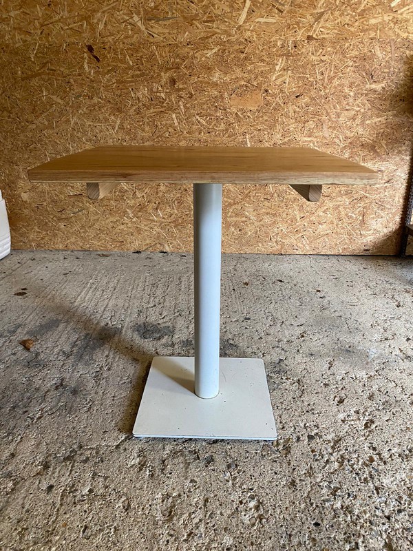 Dining Height 65cm Square Oak Tables with White Metal Base For Sale