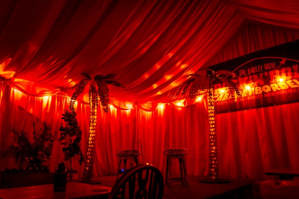 Night club marquee with red lining