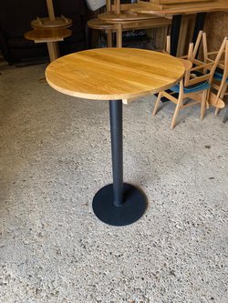 Secondhand Poseur Height Round Oak Tables with Metal Base For Sale